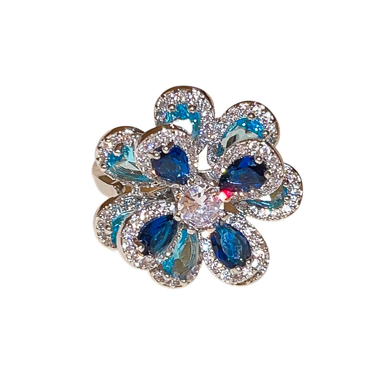 Zircon Blue Flower Fashion Ring