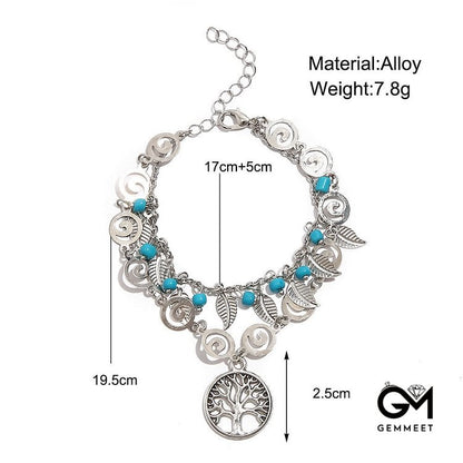 Turquoise Tree of Life Pendant Bracelet Anklet