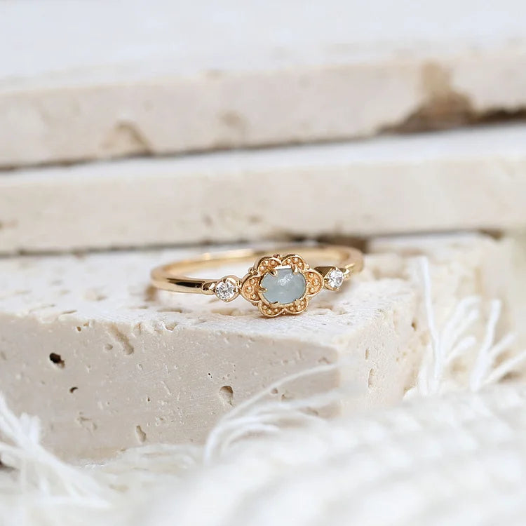 Vintage Natural Aquamarine Daisy Flowers Ring