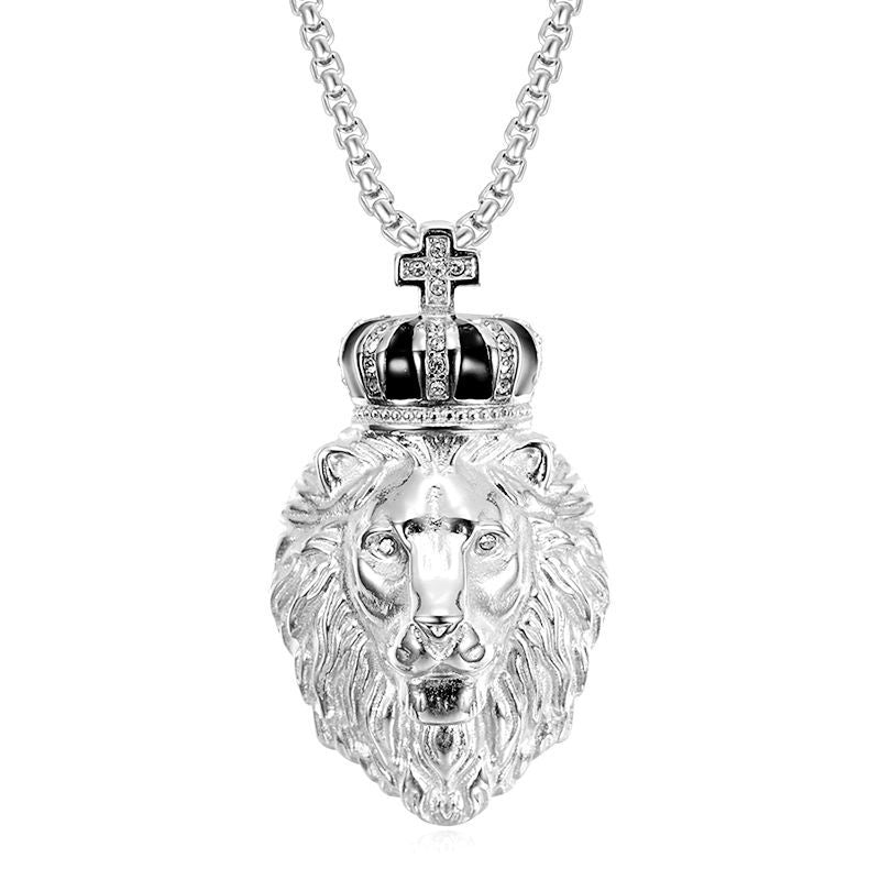 Hip Hop Gold Plated Zircon Crown Lion Head Pendant