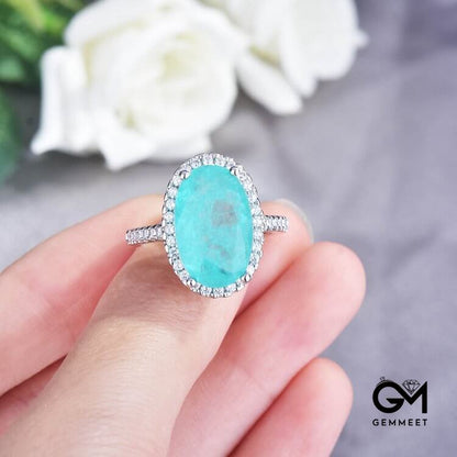 Large Oval Paraiba Tourmaline Adjustable Engagement Ring