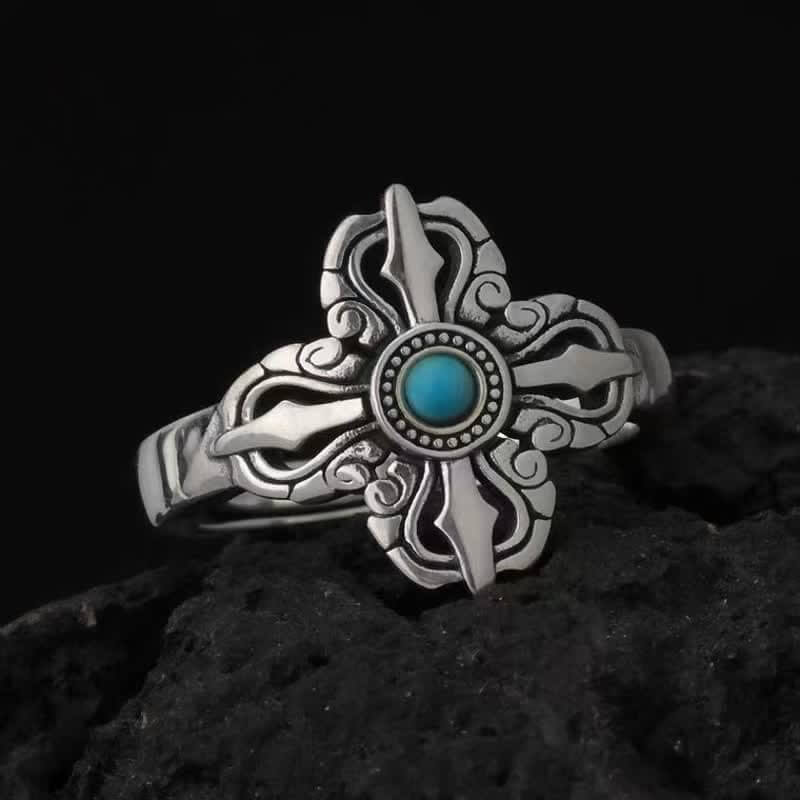 Cross Mongolian Ethnic Turquoise Ring