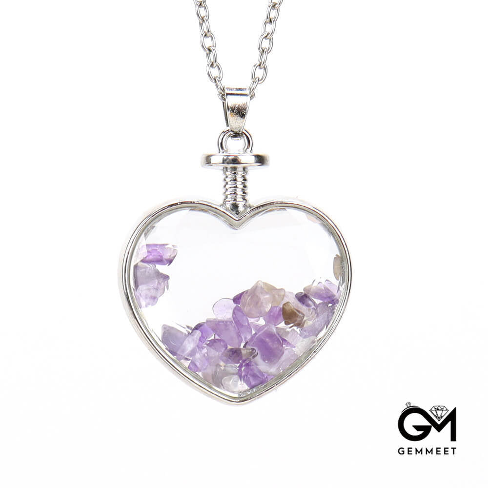 Heart Cut Gravel Polished Drift Bottle Necklace