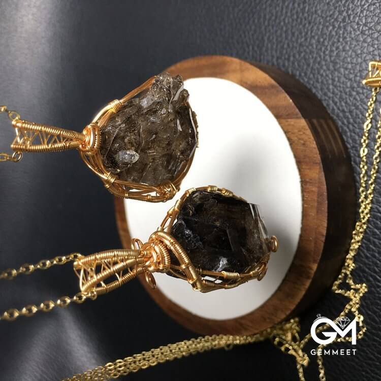 Smoky Quartz Copper Wire Wrap Pendant Necklace