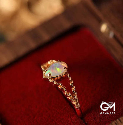 Opal Stone Gold Hollow Wheat Ring