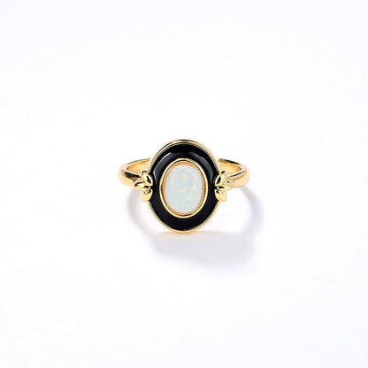 Dainty Opal Black Epoxy Vintage Ring