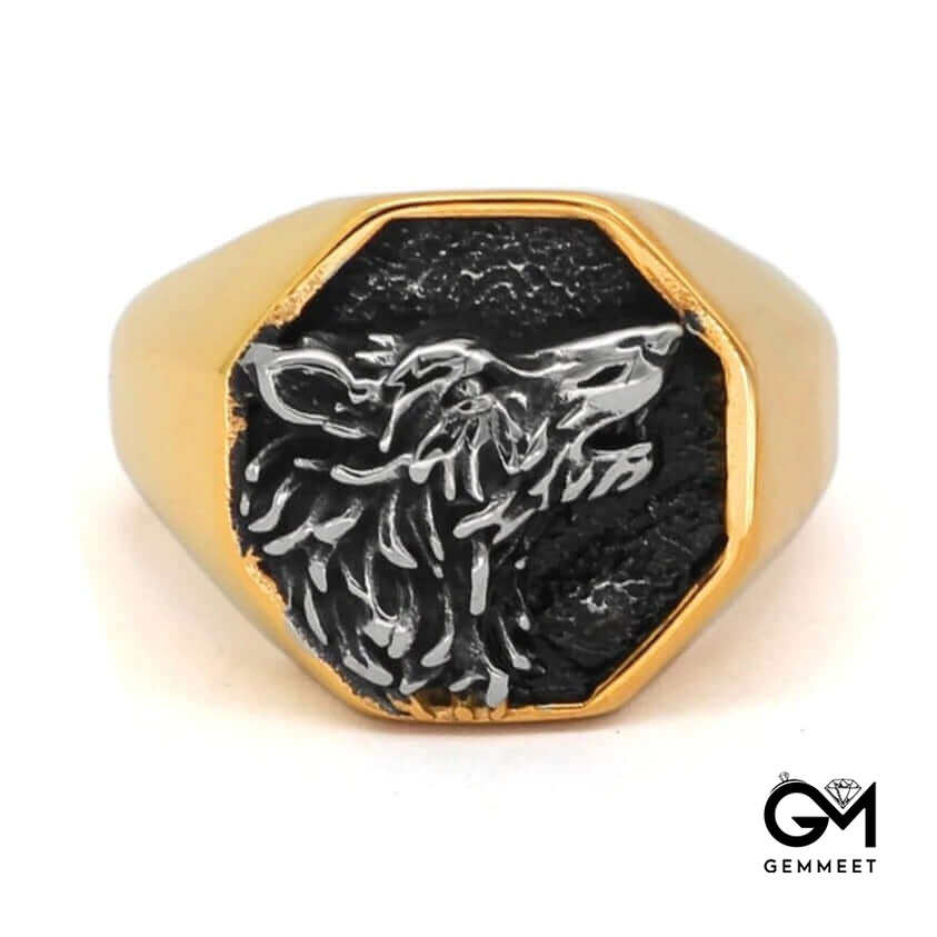 Stainless Steel Viking Wolf Gold Plated Ring