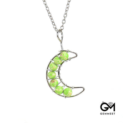 Crystal Beads Moon Pendant Necklace