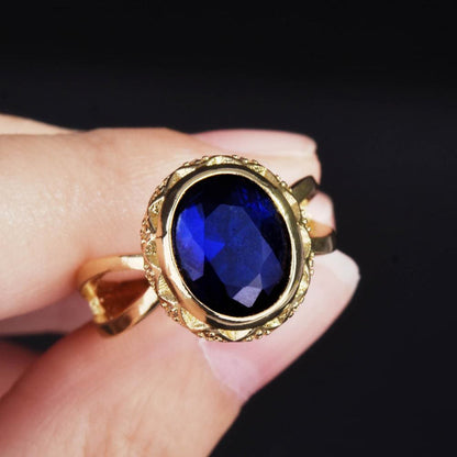 Golden Blue Sapphire Women Ring