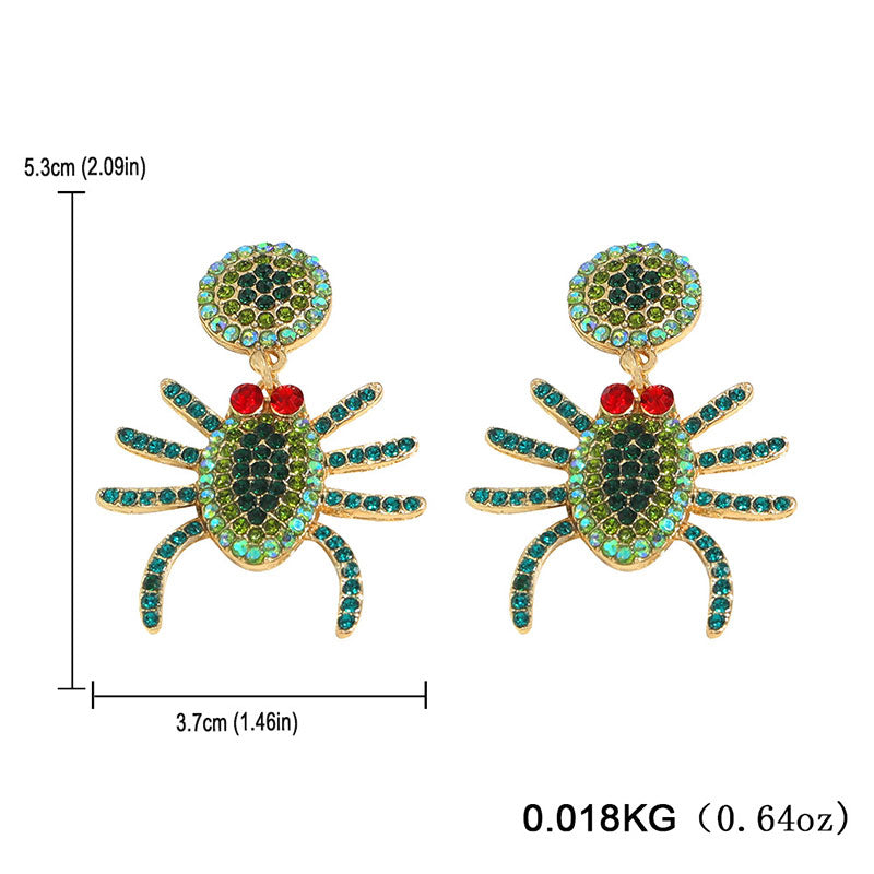 Halloween Creative Funny Alloy Inlaid Zircon Spider Earrings