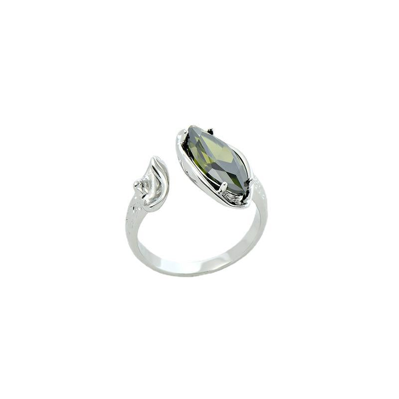 Temperament Horse Eye Shaped Zircon Open Female Ring