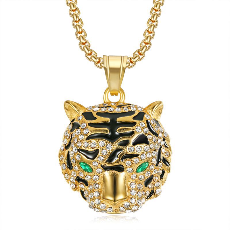 HIPHOP Jewelry Gold Plated Zircon Tiger Head Pendant