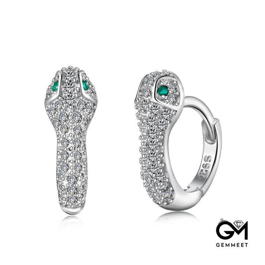 S925 Sterling Silver Green Zircon Snake-shaped Earrings