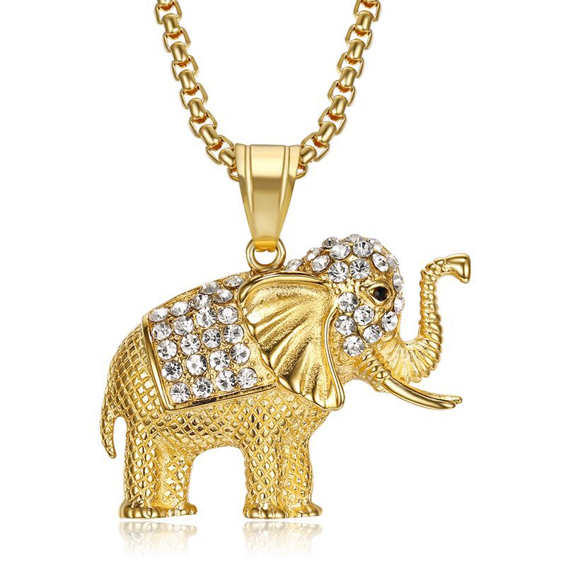 HIPHOP Jewelry Gold Plated Zircon Elephant Pendant