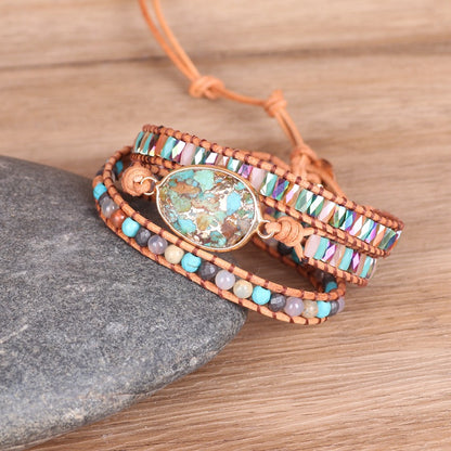 Vintage multi-layer leather wrapped bracelet