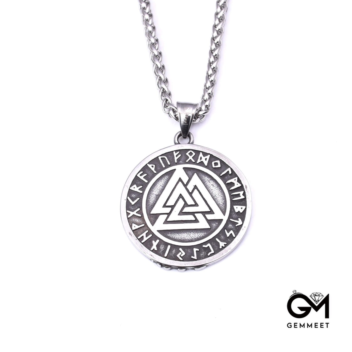 Stainless Steel Viking Odin Triangle Rune Round Necklace