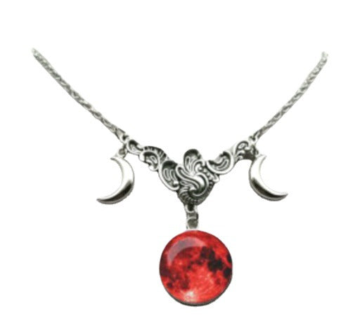 Vintage Double Crescent Red Moon Glass Necklace