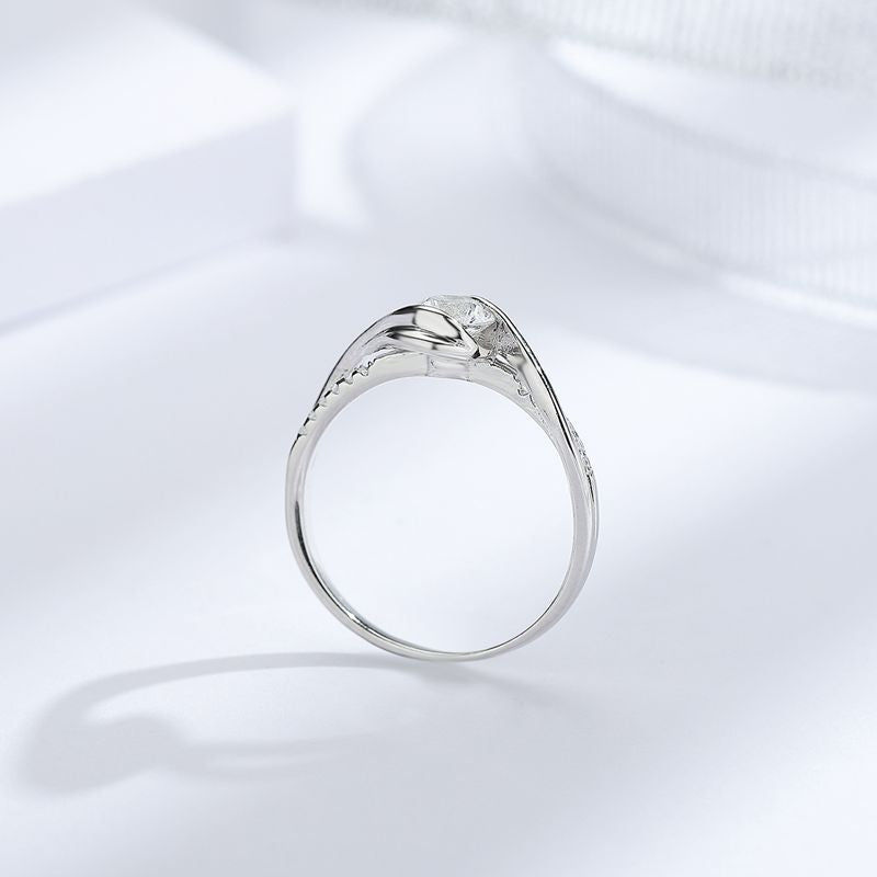 Wave Shaped White Zircon Engagement Ring