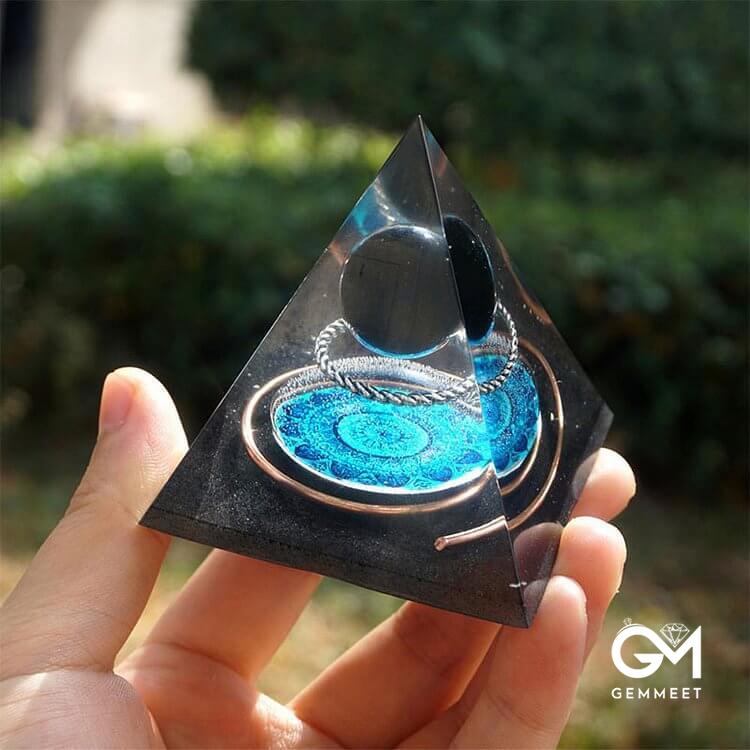 Obsidian Crystal Sphere With Copper Circle Orgone Pyramid