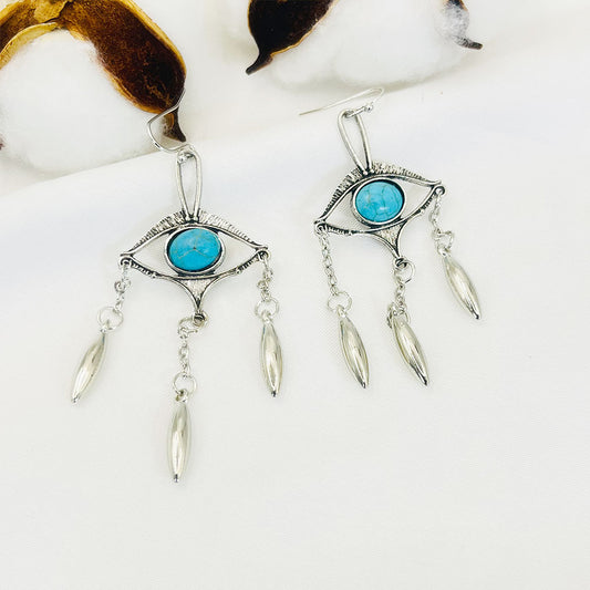 Geometric Cutout Eye Turquoise Bohemia Earrings