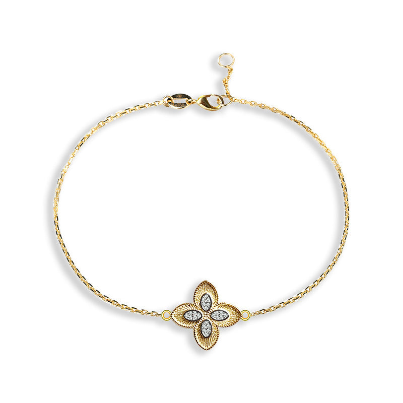 Four-leaf Clover Gold and Silver Two-tone Bracelet