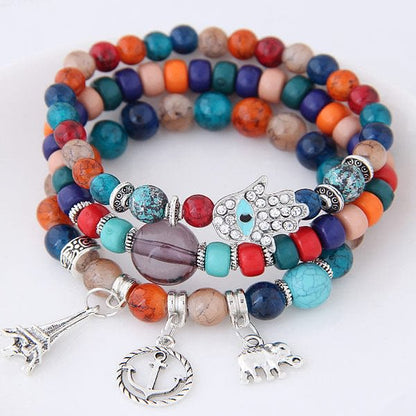 Elephant Tower Evil Eye Hamsa Bracelet Set