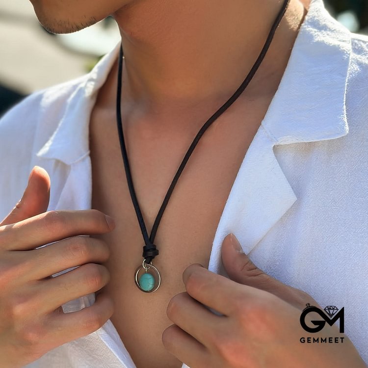 Men's Retro Turquoise Leather Necklace