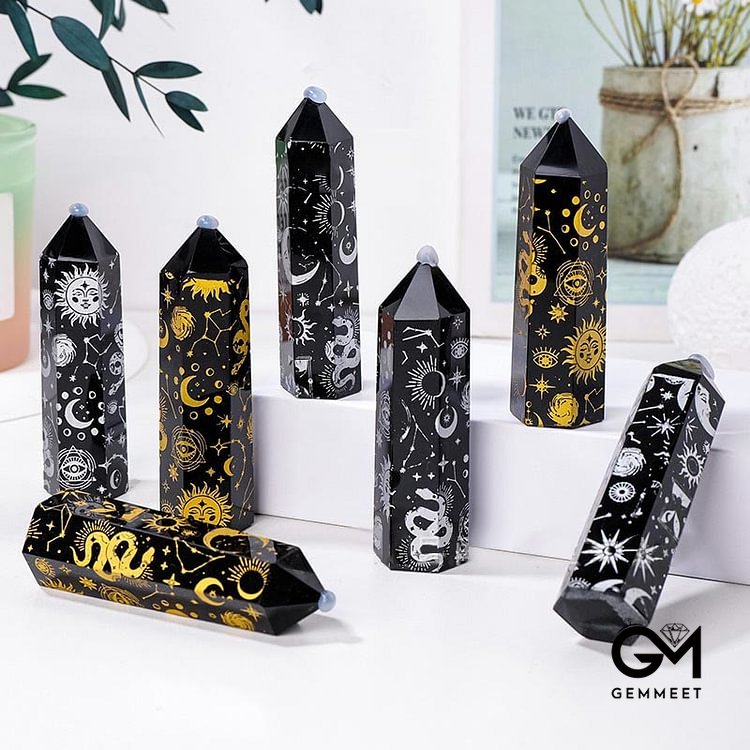 Obsidian Crystal Tower Hexagonal Crystal Wands