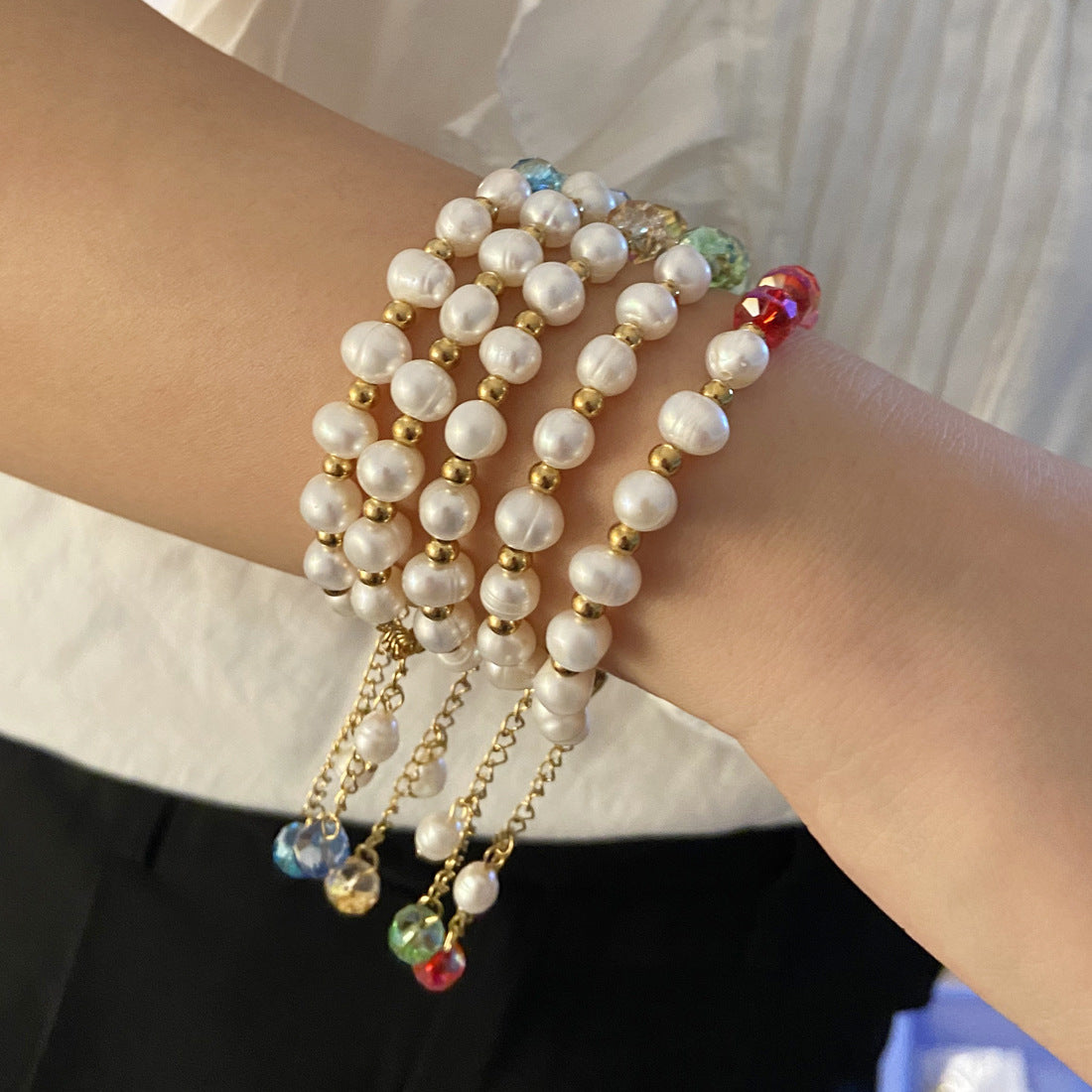 Bohemia Color Crystal Organic Pearl Bracelet