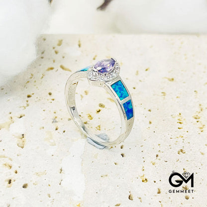 Vintage Blue Opal With Oval Amethyst Ring