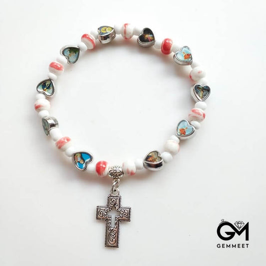 Stone Beads Christianity Cross Bracelet