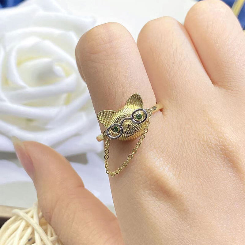 Hand-drawn Doctor Cat Ring Female Simulation Emerald Cute Cartoon Ring