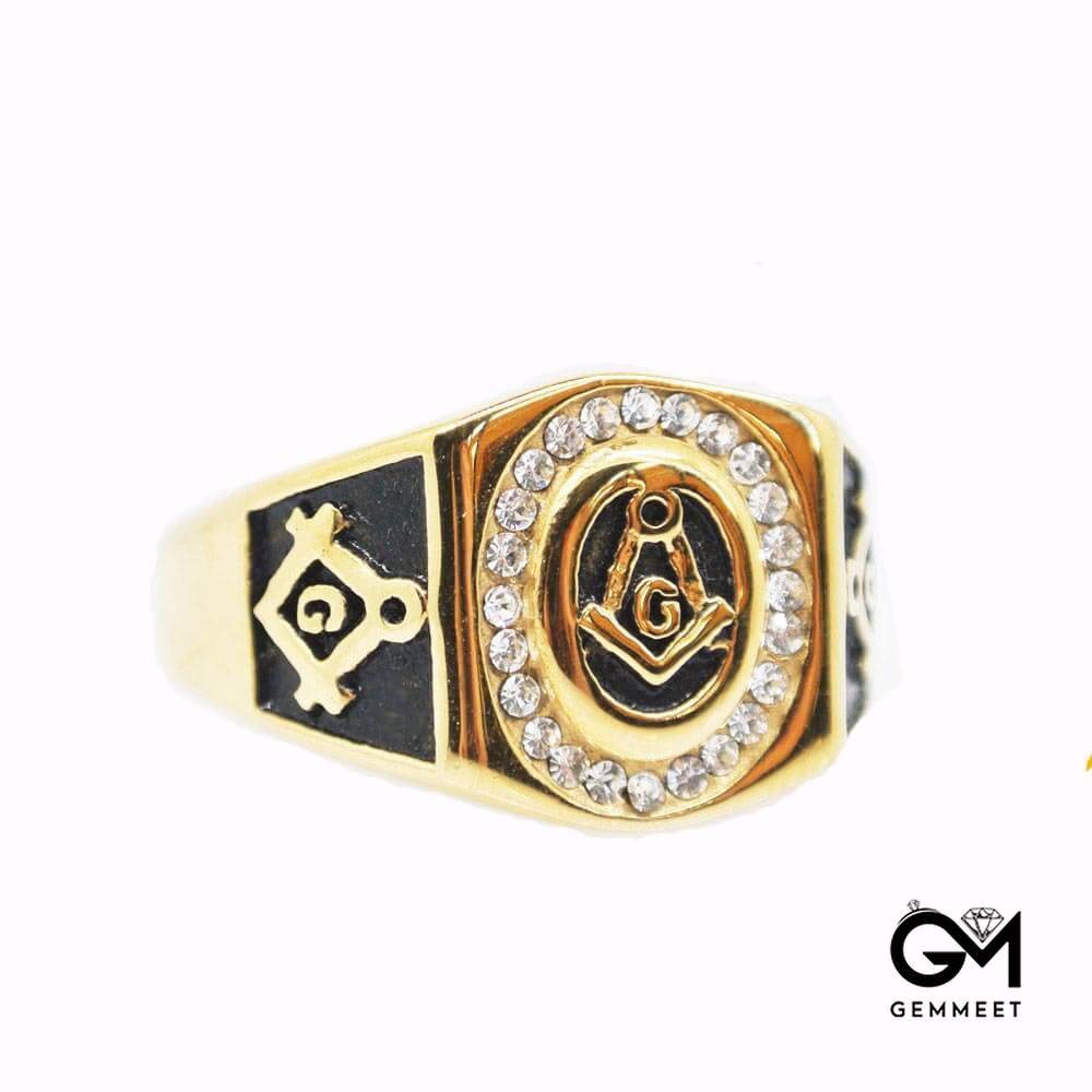 Vintage Gold Zircon Masonic Ring