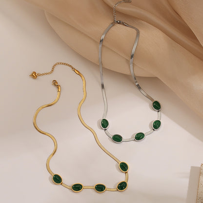 Oval Cut Green Stones Flake Chain Necklace