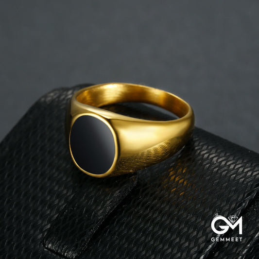 Titanium Steel Character Vinyl Zircon Gold Drop Ring