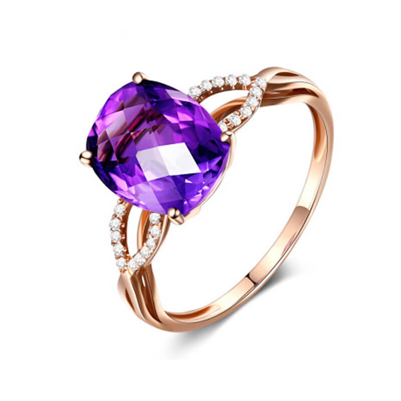 Oval Deep Amethyst Ring Rose Gold Plated Band