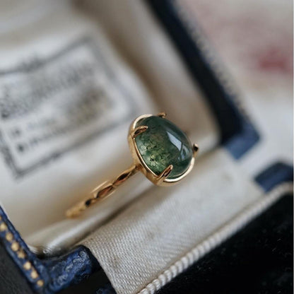 Marine Faxul Natural Seaweed Green Stone Drop Ring