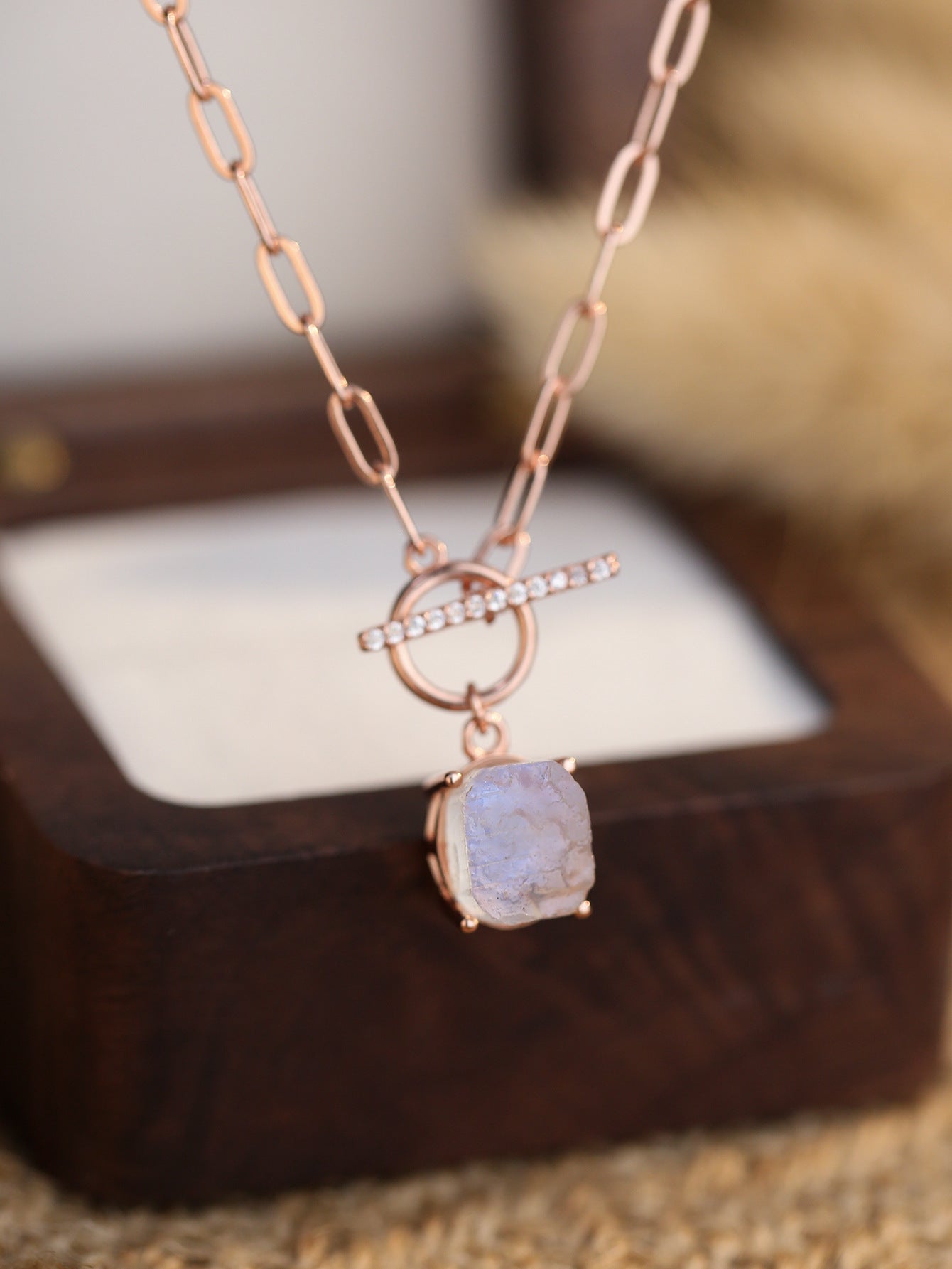 S925 Simple Buckle Moonstone Pendant Necklace