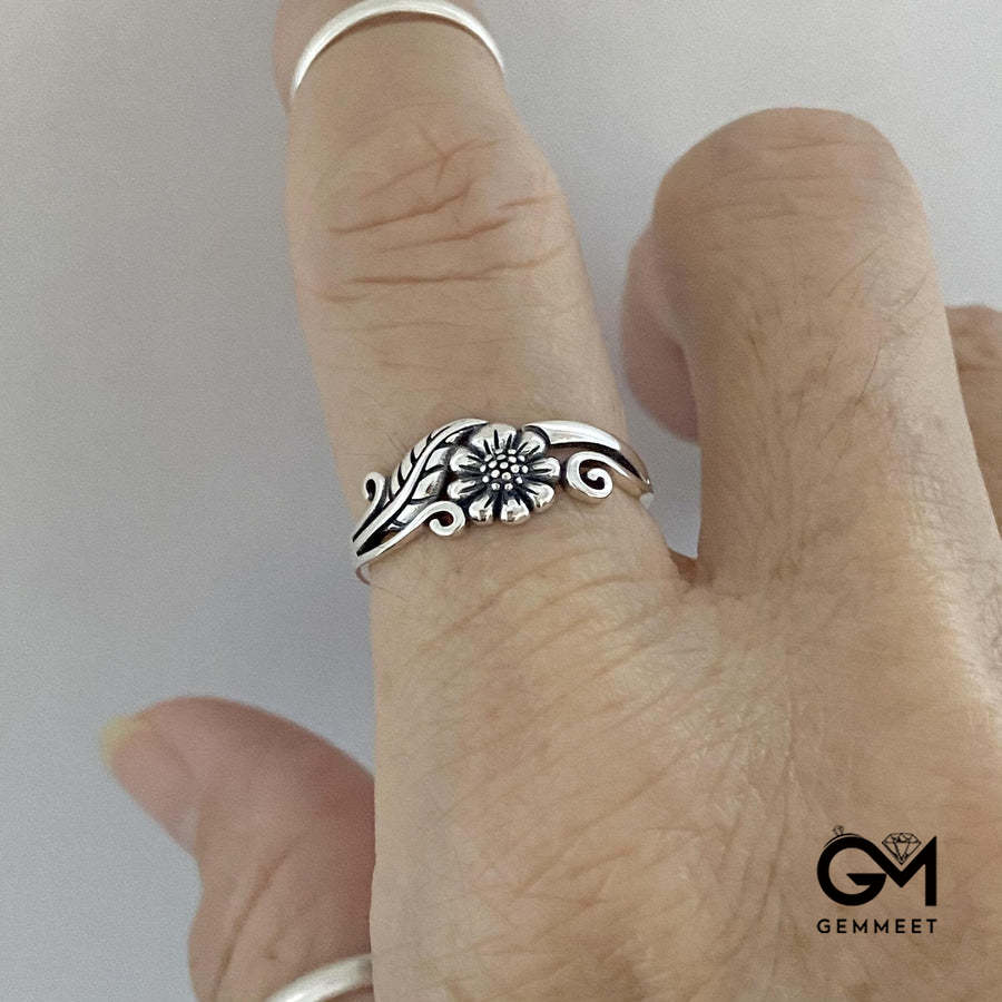 Flower Floral Daisy Silver Ring