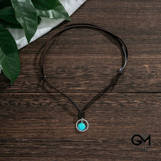 Men's Retro Turquoise Leather Necklace