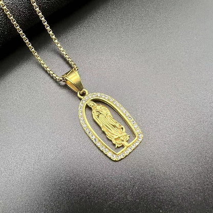 Hip Hop Gold Plated Zircon Virgin Mary Pendant