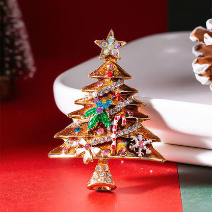 Christmas Enamel Diamond Set Christmas Tree Brooch Autumn Winter Coat Sweater Pin Clothing Accessories