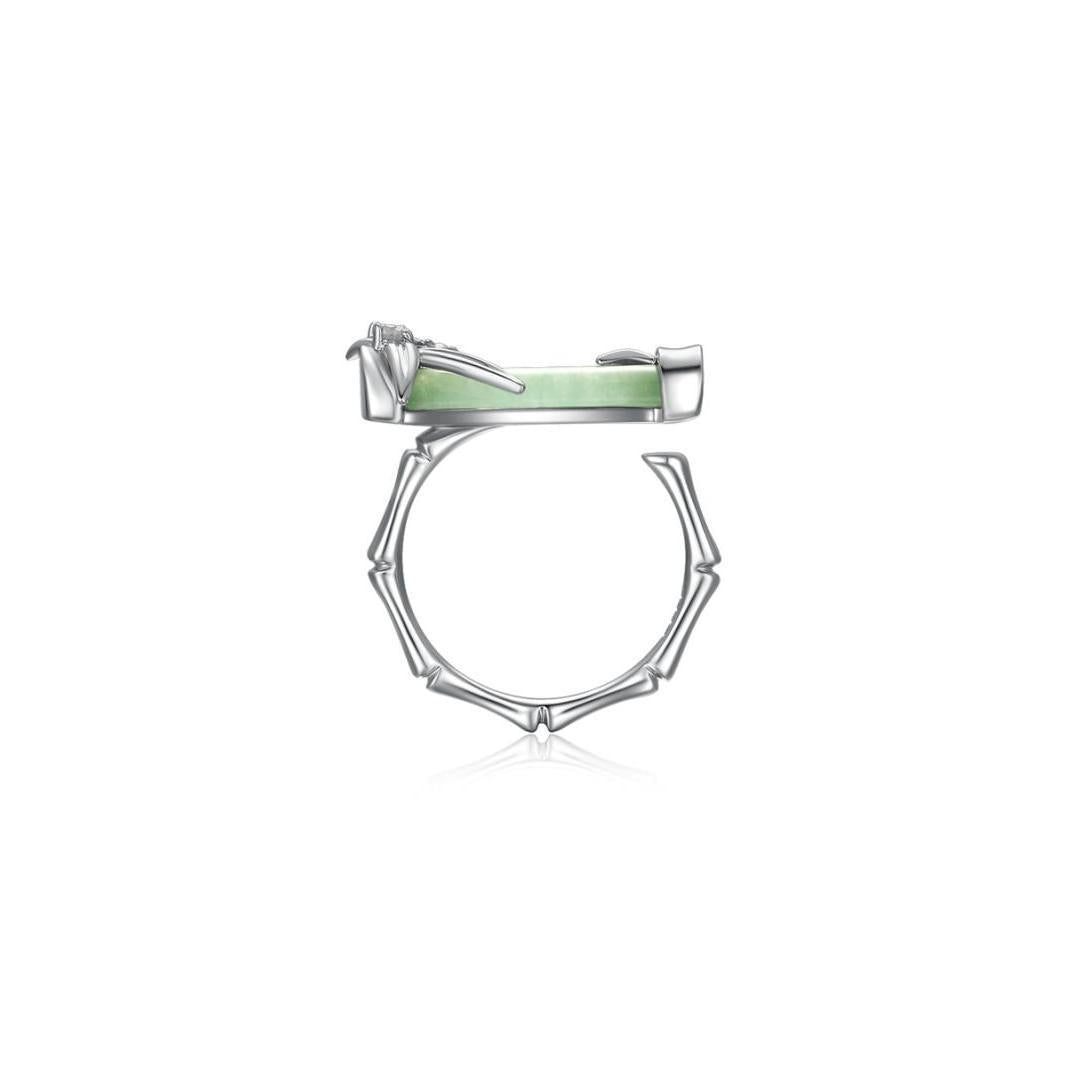 French Bamboo Leaf And Jade Open Ring