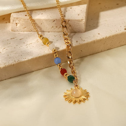 Opal Sun Shape Pendant Necklace