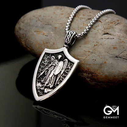 Archangel Stainless Steel Vintage Shield Necklace