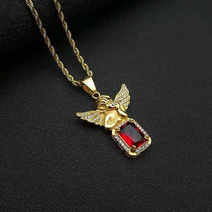 HIPHOP Jewelry Gold-plated Artificial Gemstone Angel Pendant