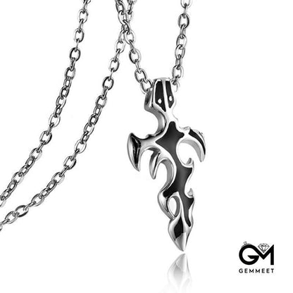 Stainless Steel Dripping Oil Cross Flame Necklace