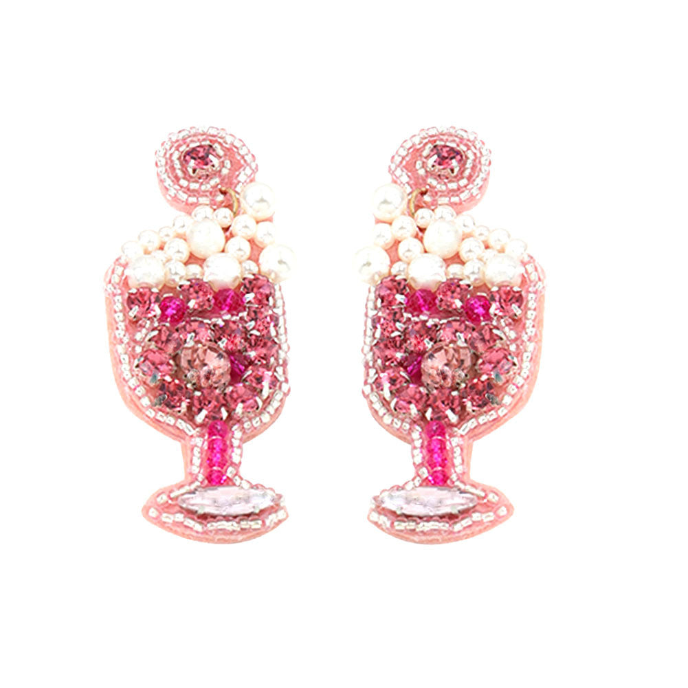 Luxurious Pink Zircon Pearl Wineglass Earrings