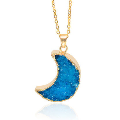 Natural Irregular Moon Shape Color Stone Necklace