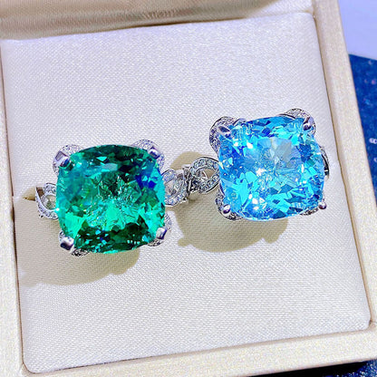 Imitation Natural Aquamarine Topaz 15 Carat Imitation Emerald Colored Gemstone Ring